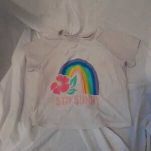 Cat & Jack Rainbow Flower "Stay Sunny" White short-sleeve Swim Shirt Rash Guard
